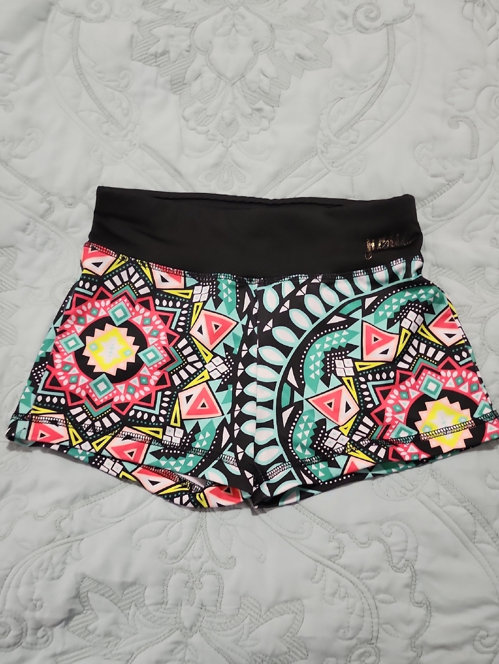 Justice Multicolor Geometric Print Shorts with Black Waistband